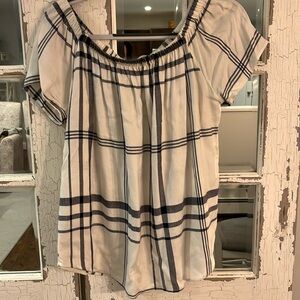 Renee C size large white with black plaid blouse